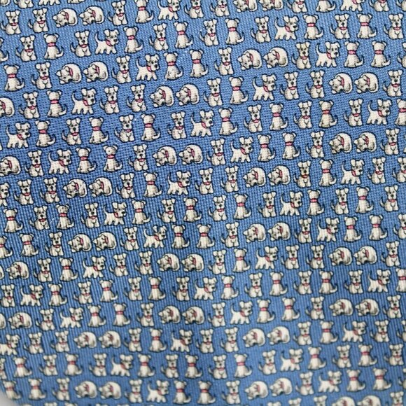 Salvatore Ferragamo Men's Italian Blue Dog Patterned Silk Neck Tie - Picture 2 of 4